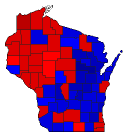 1990 Wisconsin County Map of General Election Results for State Treasurer