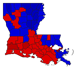 1991 Louisiana County Map of Open Runoff Election Results for Secretary of State