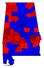 1992 Alabama County Map of General Election Results for President