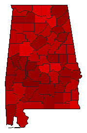 1992 Alabama County Map of Democratic Primary Election Results for President