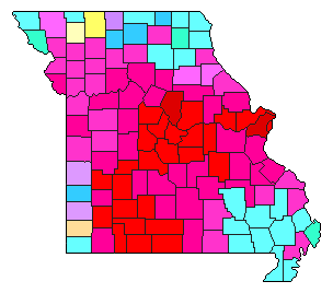 1992 Missouri County Map of Democratic Primary Election Results for Senator