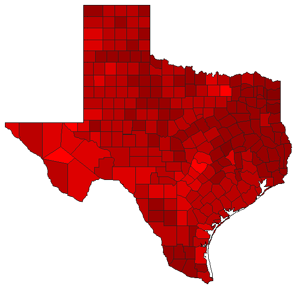 1992 Texas County Map of Democratic Primary Election Results for President