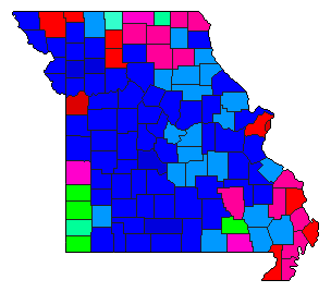 1994 Missouri County Map of Democratic Primary Election Results for Senator