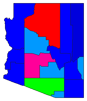 1994 Arizona County Map of Democratic Primary Election Results for Senator