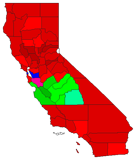1994 California County Map of Democratic Primary Election Results for Controller