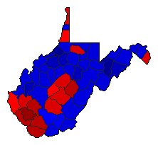 1996 West Virginia County Map of General Election Results for Governor