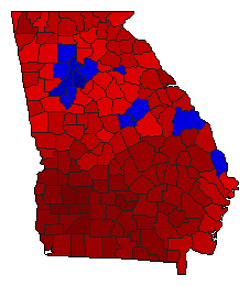 1998 Georgia County Map of Democratic Runoff Election Results for Lt. Governor