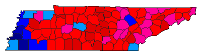 1998 Tennessee County Map of Democratic Primary Election Results for Governor