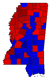 1999 Mississippi County Map of General Election Results for Governor
