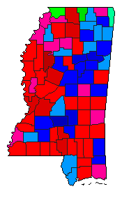 2003 Mississippi County Map of Democratic Primary Election Results for State Treasurer