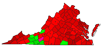 2004 Virginia County Map of Democratic Primary Election Results for President