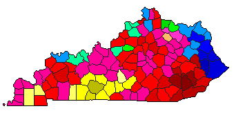 2007 Kentucky County Map of Democratic Primary Election Results for Governor