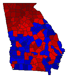 2008 Georgia County Map of Democratic Runoff Election Results for Senator