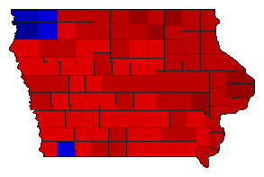 2008 Iowa County Map of General Election Results for Senator