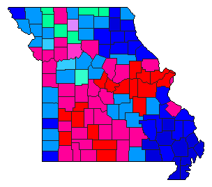 2008 Missouri County Map of Democratic Primary Election Results for State Treasurer