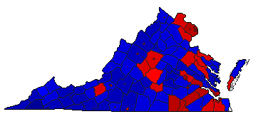 2008 Virginia County Map of General Election Results for President