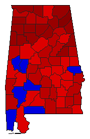 2010 Alabama County Map of Democratic Primary Election Results for Senator