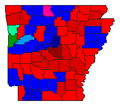 2010 Arkansas County Map of Democratic Primary Election Results for Secretary of State