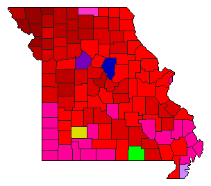 2012 Missouri County Map of Democratic Primary Election Results for Lt. Governor