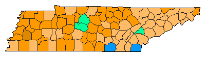 2012 Tennessee County Map of Republican Primary Election Results for President