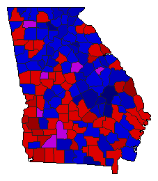 2014 Georgia County Map of Democratic Runoff Election Results for Controller