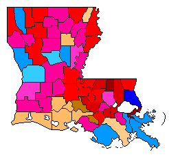 2015 Louisiana County Map of Open Primary Election Results for Governor