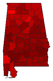 2016 Alabama County Map of Democratic Primary Election Results for President