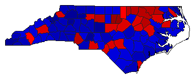 2016 North Carolina County Map of General Election Results for Governor