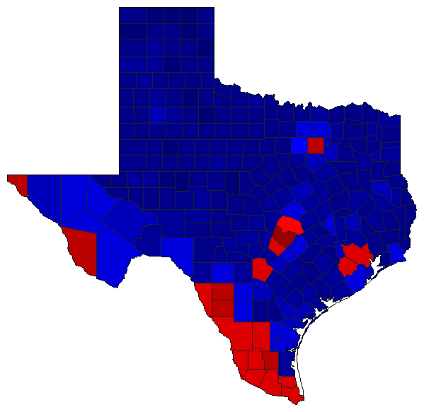 2022 Texas County Map of General Election Results for Lt. Governor