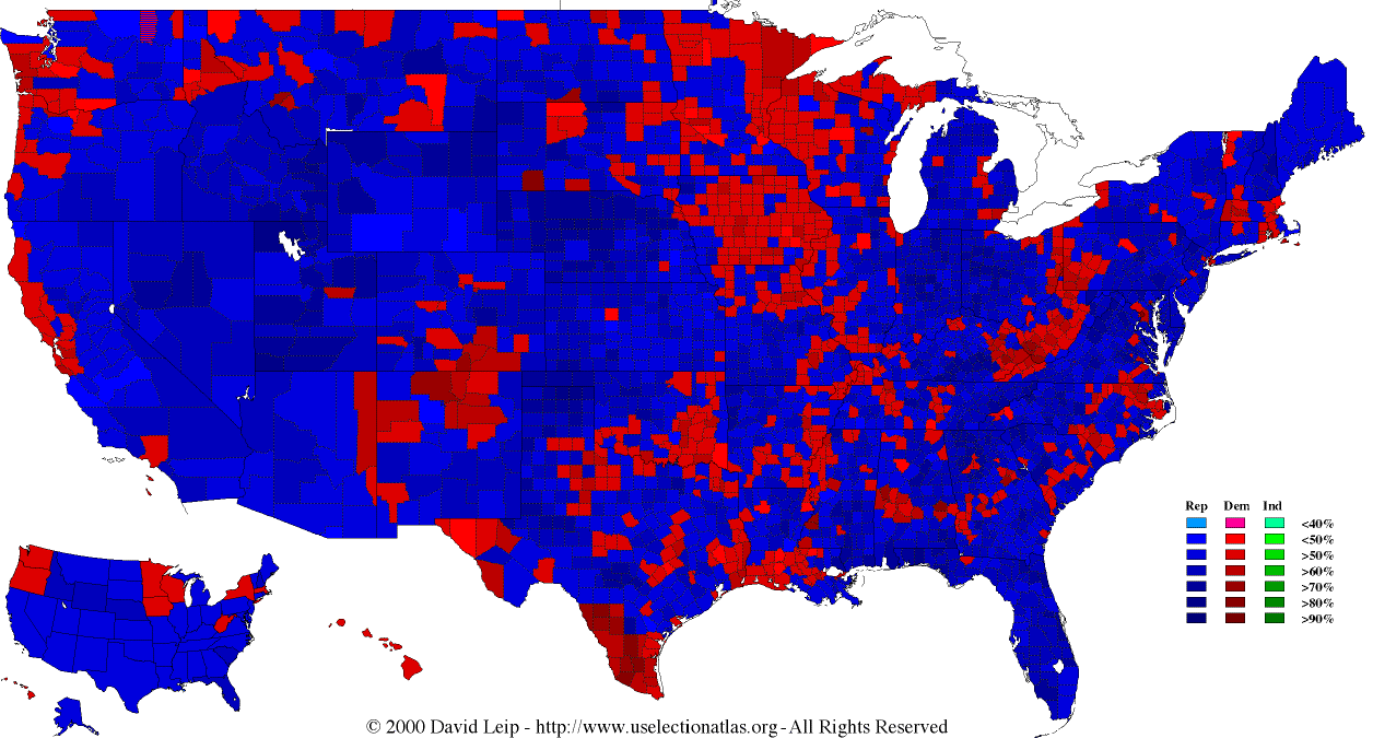 1988 Election Results Map by County