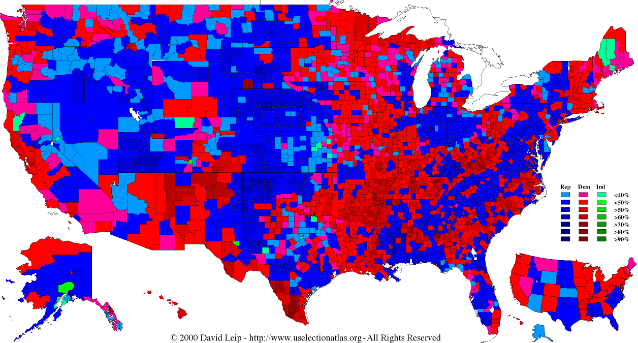 1992 Election Results Map by County