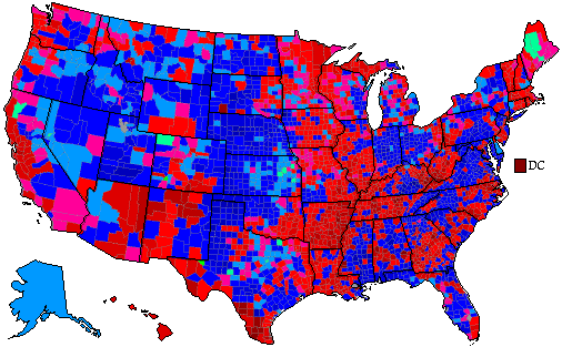 1992 Election Results Map by County