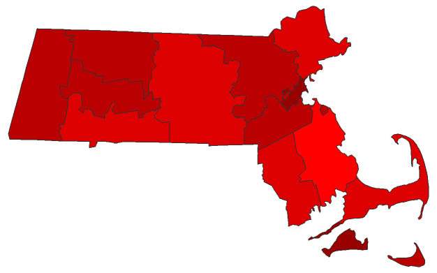 2016 Presidential General Election - Massachusetts Election County Map