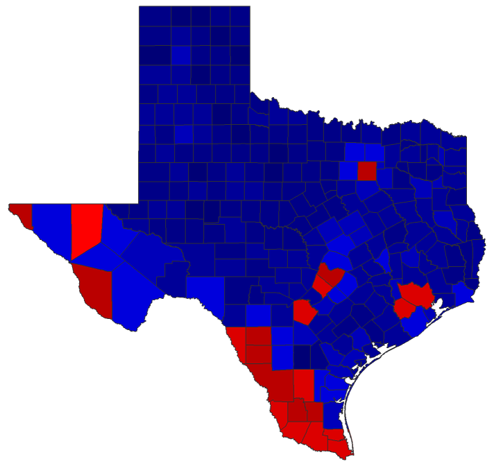 2020 Senatorial General Election - Texas Election County Map