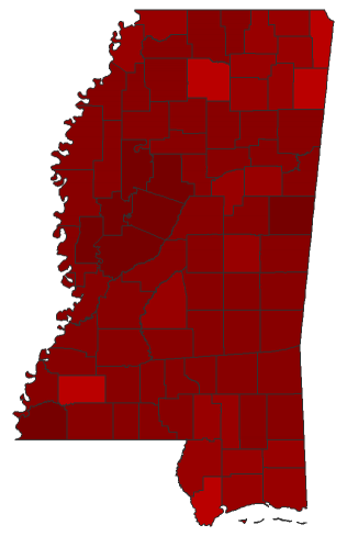 2016 Presidential Democratic Primary - Mississippi Election County Map