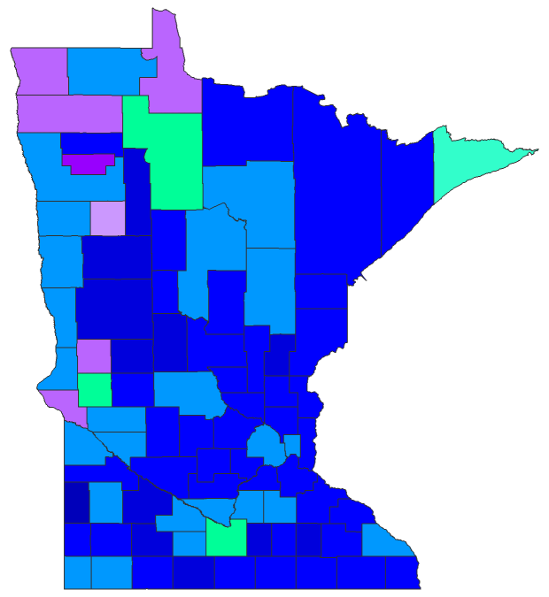 2020 Presidential Democratic Primary - Minnesota Election County Map