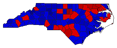 1990 North Carolina County Map of General Election Results for Senator