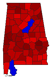 1986 Alabama County Map of General Election Results for Lt. Governor