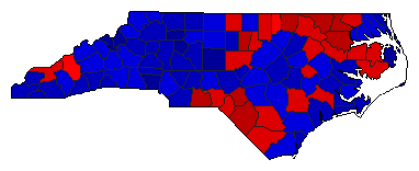 1988 North Carolina County Map of General Election Results for President