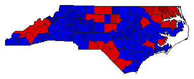 1972 North Carolina County Map of General Election Results for Senator
