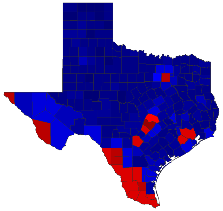 2022 Lt. Gubernatorial General Election - Texas Election County Map
