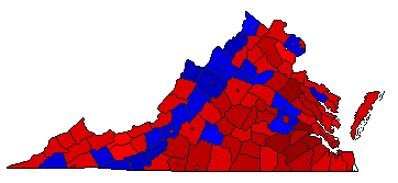 1969 Virginia County Map of General Election Results for Lt. Governor