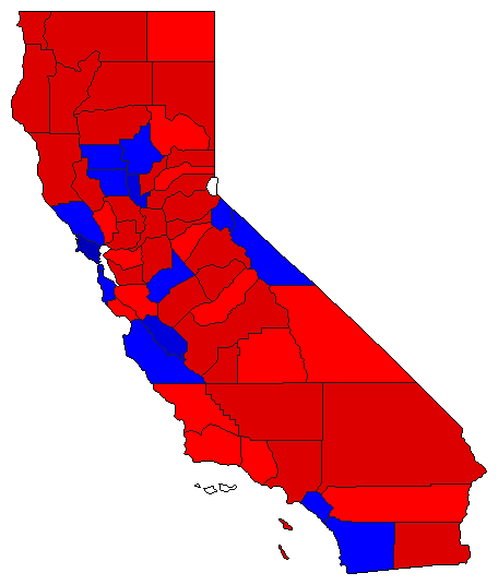 1974 California County Map of General Election Results for Controller
