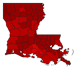1992 Louisiana County Map of Democratic Primary Election Results for President
