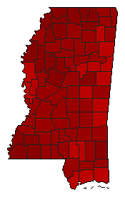 1992 Mississippi County Map of Democratic Primary Election Results for President