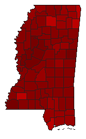 2016 Mississippi County Map of Democratic Primary Election Results for President