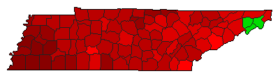 2016 Tennessee County Map of Democratic Primary Election Results for President