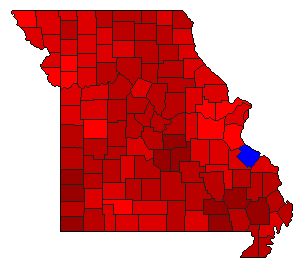 1992 Missouri County Map of Democratic Primary Election Results for Governor