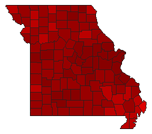 2016 Missouri County Map of Democratic Primary Election Results for Governor