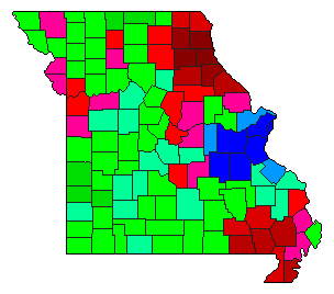 1984 Missouri County Map of Democratic Primary Election Results for Secretary of State